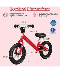 Sugift 12 Inch Toddler Balance Bike with Height Adjustable Handlebar and Seat
