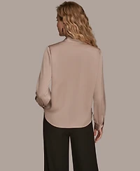 Donna Karan New York Women's Petite V-Neck with Bar Scarf Top, Regular & Petites