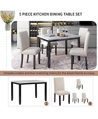 Maison Boucle 5-Piece Dining Set for 4 with Faux Marble Tabletop and Upholstered Chairs, Elegant Table Set for Kitchen or Dining Room-Maison Boucle