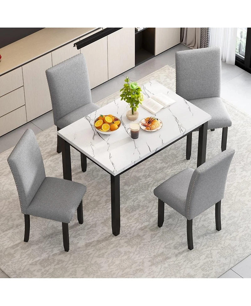 Maison Boucle 5-Piece Dining Set for 4 with Faux Marble Tabletop and Upholstered Chairs, Elegant Table Kitchen or Room-Maison