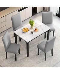 Maison Boucle 5-Piece Dining Set for 4 with Faux Marble Tabletop and Upholstered Chairs, Elegant Table Kitchen or Room-Maison