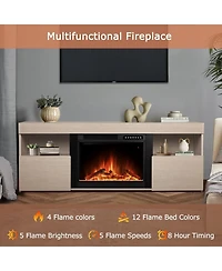 Cowsar 60" Fireplace Tv Stand Mantel Wood Surround Firebox Freestanding Fireplace Heater Infrared Quartz Heater Adjustable Led Flame, Remote Cont
