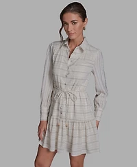 Bcbg Women's Striped Button-Down Mini Shirt Dress