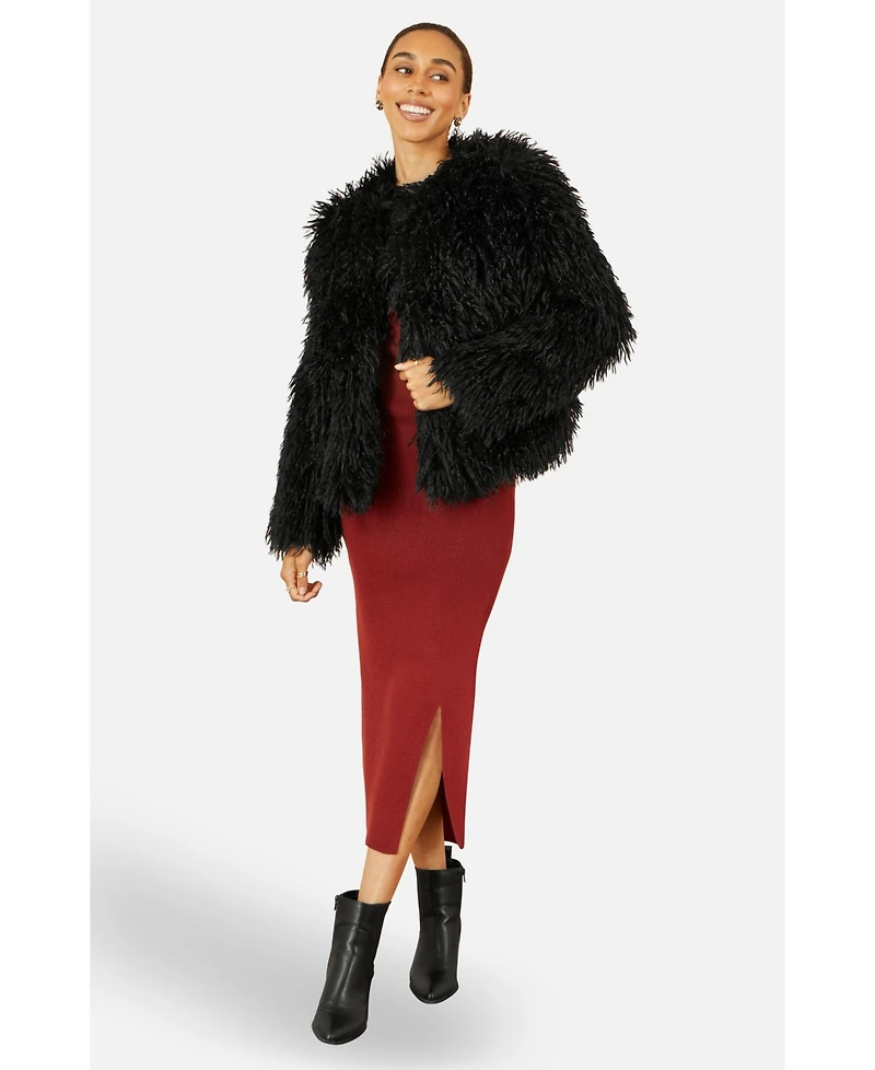 Yumi Women's Luxe Fluffy Faux Fur Coat