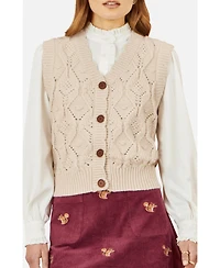 Yumi Women's Button Up Chunky Cable Knit Waistcoat