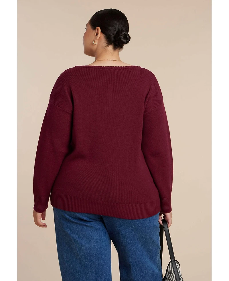 Eloquii Women's Plus Shoulder Fringe Detail Sweater