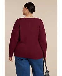 Eloquii Women's Plus Shoulder Fringe Detail Sweater