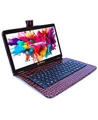 Linsay New 10.1" Tablet Octa Core 128GB Android 14 and Exclusive Luxury Brown Crocodile Keyboard case