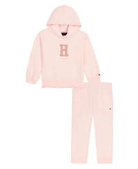Tommy Hilfiger Girls Toddler 2T-4T Chenille Logo Oversized Hoodie and Joggers, 2-Piece Set