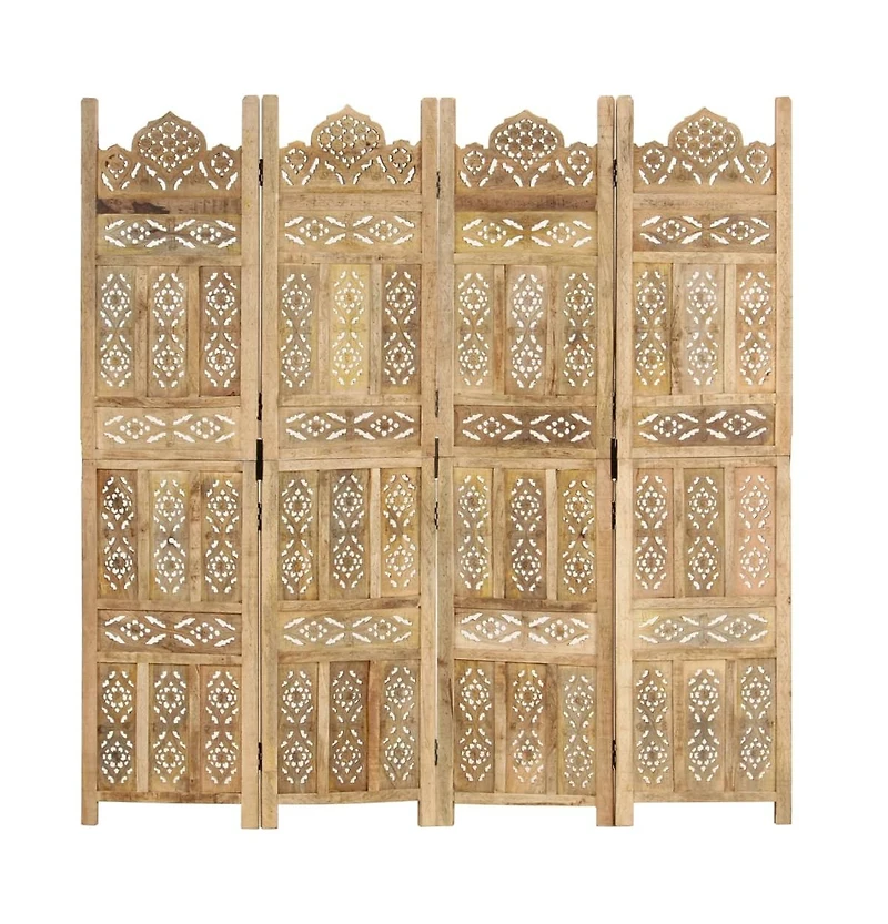 vidaXL Hand carved 4-Panel Room Divider 63"x65" Solid Mango Wood