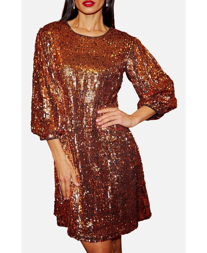 Yumi Women's Balloon Sleeve Sequin Mini Dress