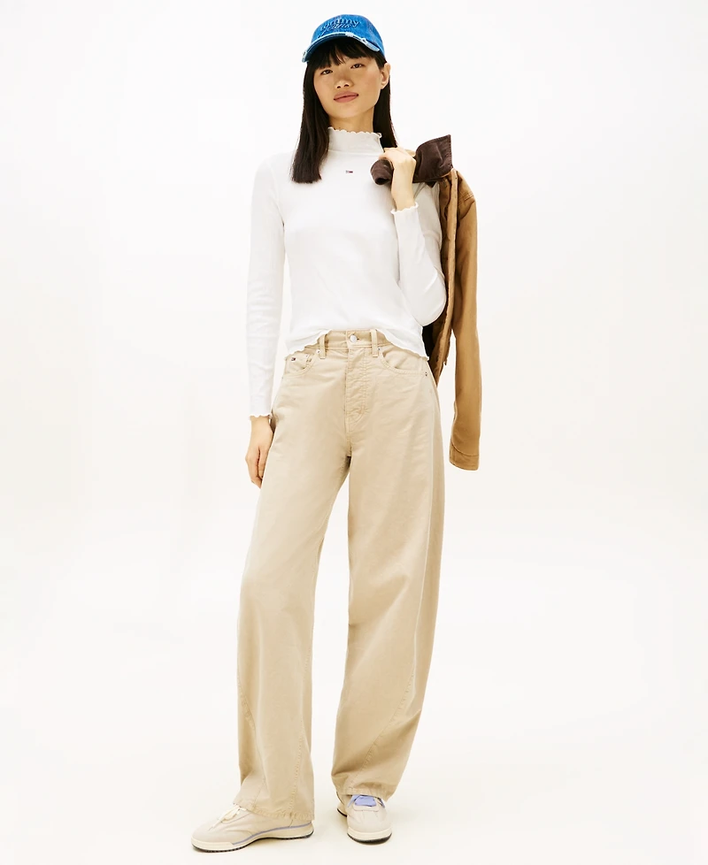 Tommy Jeans Women's Slim Ribbed Lettuce Edge Mock Neck Top