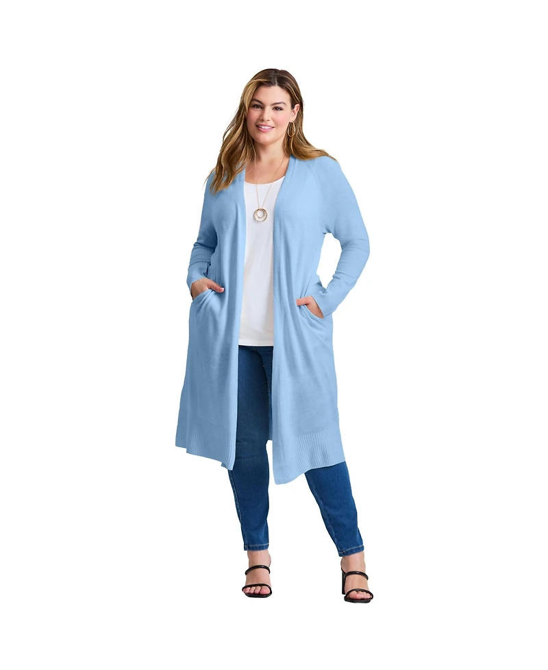 Avenue Women's Plus Raglan Sleeve Duster Cardigan