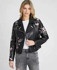 Driftwood Women's Long-Sleeve Embroidered Floral Moto Style Jacket