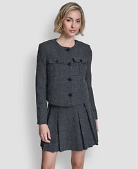 Dkny Women's Collarless Cropped 4-Button Jacket