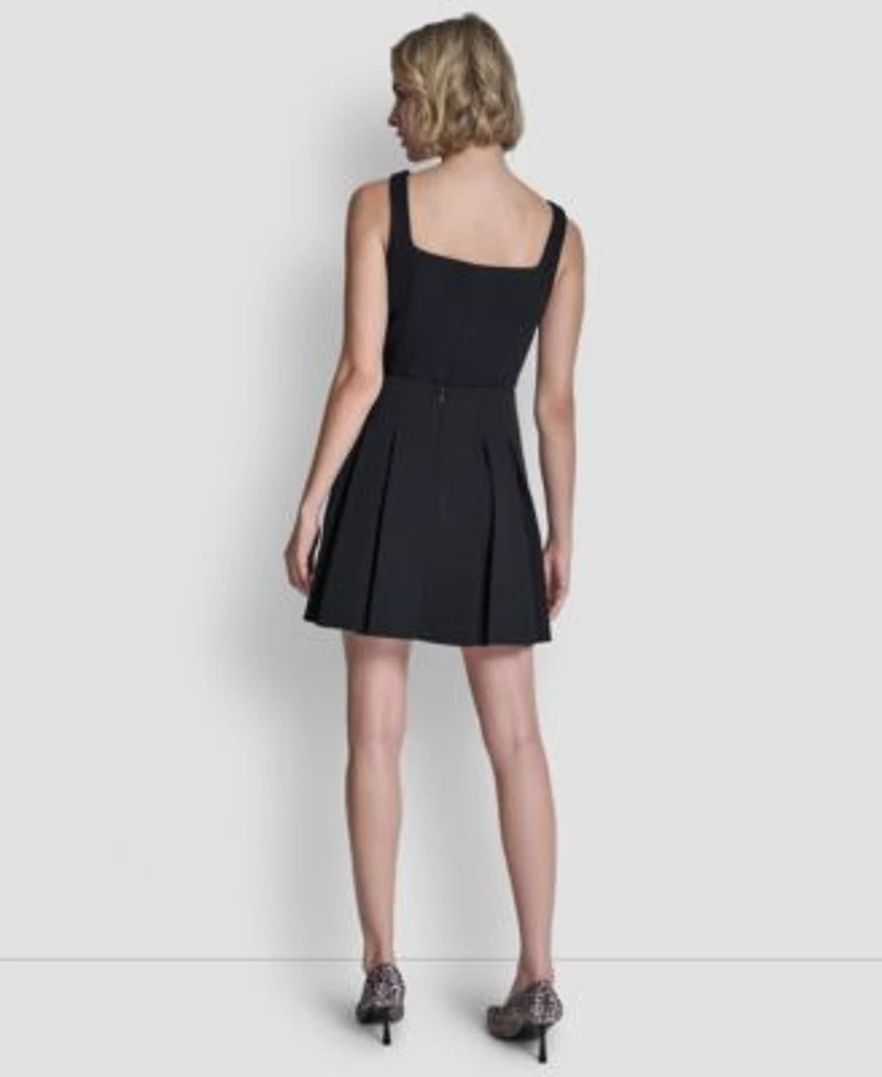 Dkny Womens Button Front Vest Top Pleated Mini Skirt