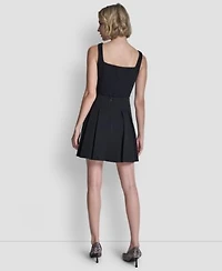 Dkny Womens Button Front Vest Top Pleated Mini Skirt