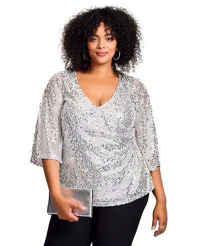Avenue Women's Faux Wrap Sequin Top