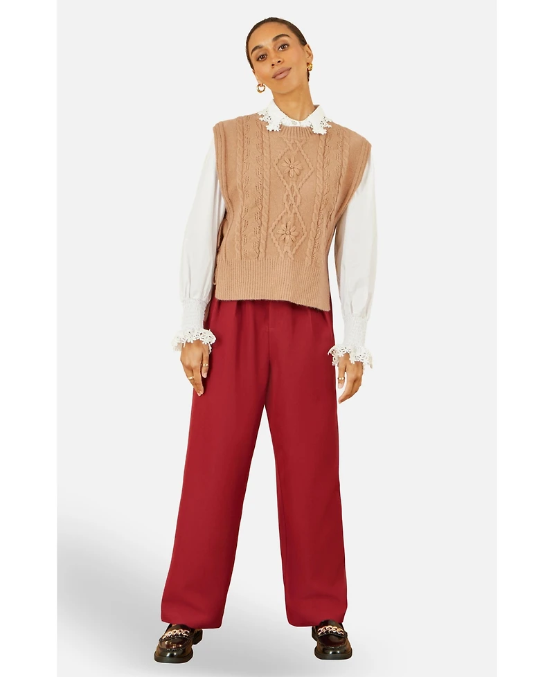 Yumi Women's Floral Cable Knit Side Tie Pullover