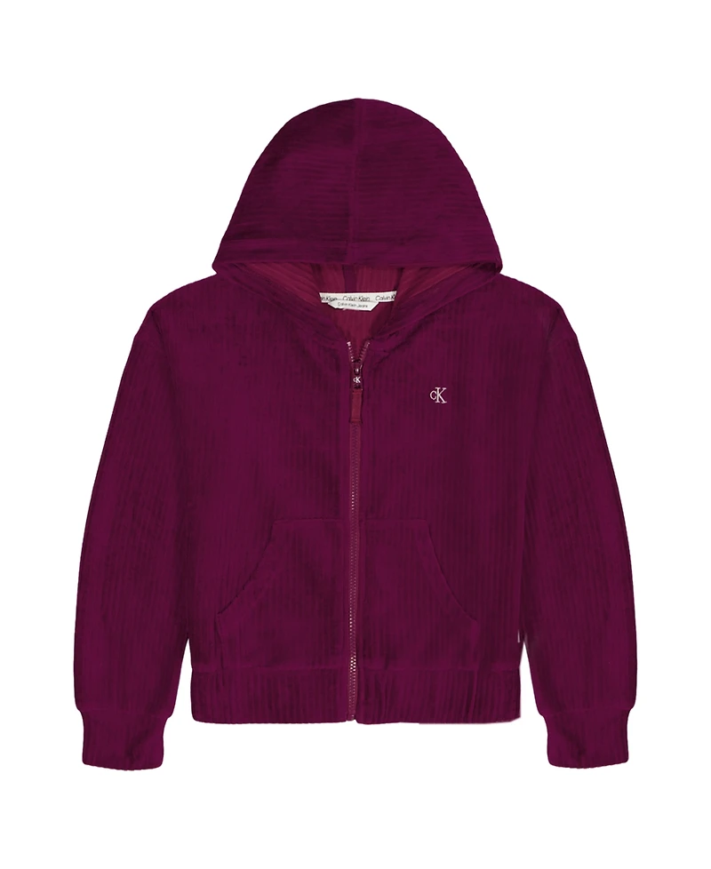 Calvin Klein Girls 7-16 Rib Velour Hoodie