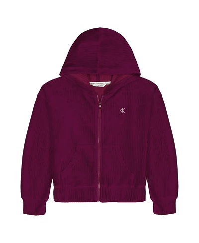 Calvin Klein Girls 7-16 Rib Velour Hoodie