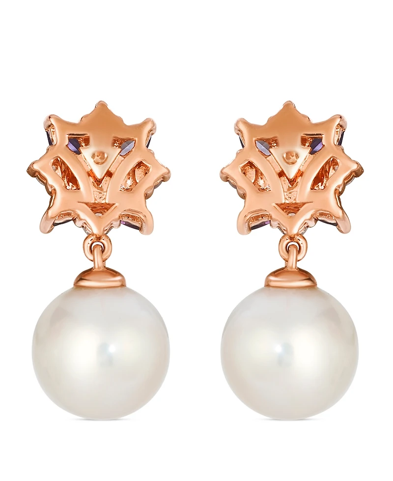 Le Vian Freshwater Pearl (8-9mm), Amethyst (0.12 ct. t.w.), Rhodolite (0.18 ct. t.w.), & Diamond (0.20 ct. t.w.) Earrings in 14k Strawberry Gold