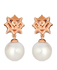 Le Vian Freshwater Pearl (8-9mm), Amethyst (0.12 ct. t.w.), Rhodolite (0.18 ct. t.w.), & Diamond (0.20 ct. t.w.) Earrings in 14k Strawberry Gold