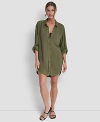 Dkny Women's Gauze Collared Button-Front Beach Shirt