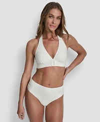 Dkny Womens Shirred Buckle Front V Neck Halter Top Bottoms