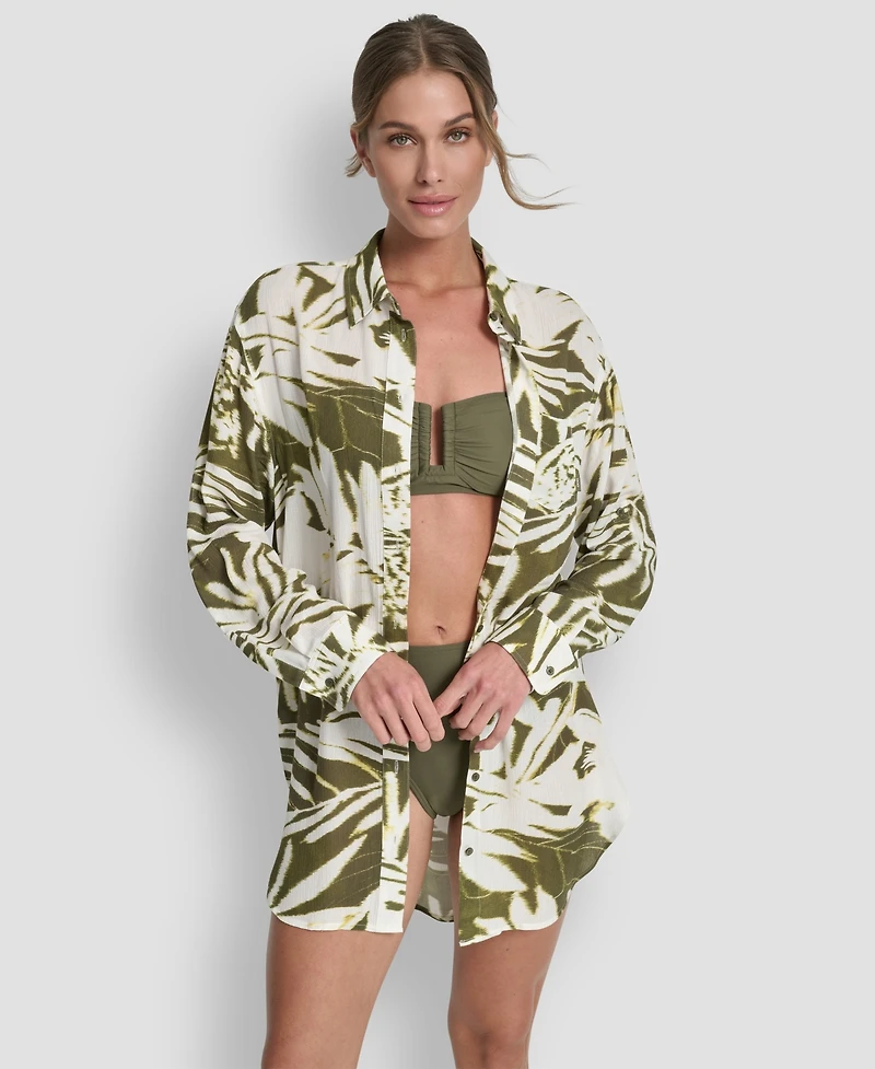 Dkny Women's Gauze Collared Button-Front Beach Shirt