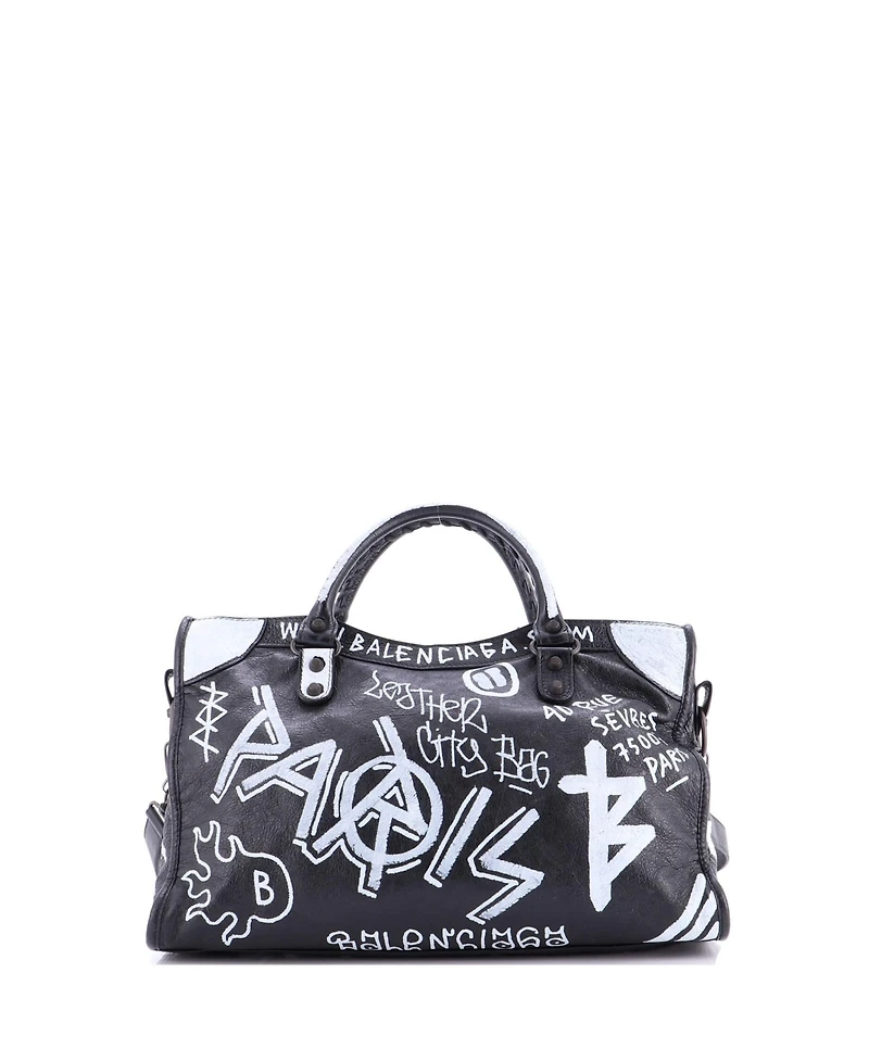 Pre-Owned Balenciaga Medium City Graffiti Classic Studs Bag Leather