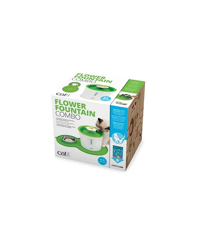 Catit Senses Flower Fountain Set w/ Silicone Placemat and Stainless Bowl Set