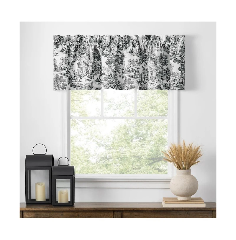 Ellis Curtain Victoria Park Toile Water Proof Room Darkening Blackout Tailored Window Valance - 70 x 12" Black