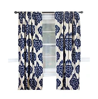 Rlf Home Flame Large Damask Flame Design Pair Of Lined Panels 3" Rod Pocket (Pair) 100" x 96" Navy Blue/Ivory