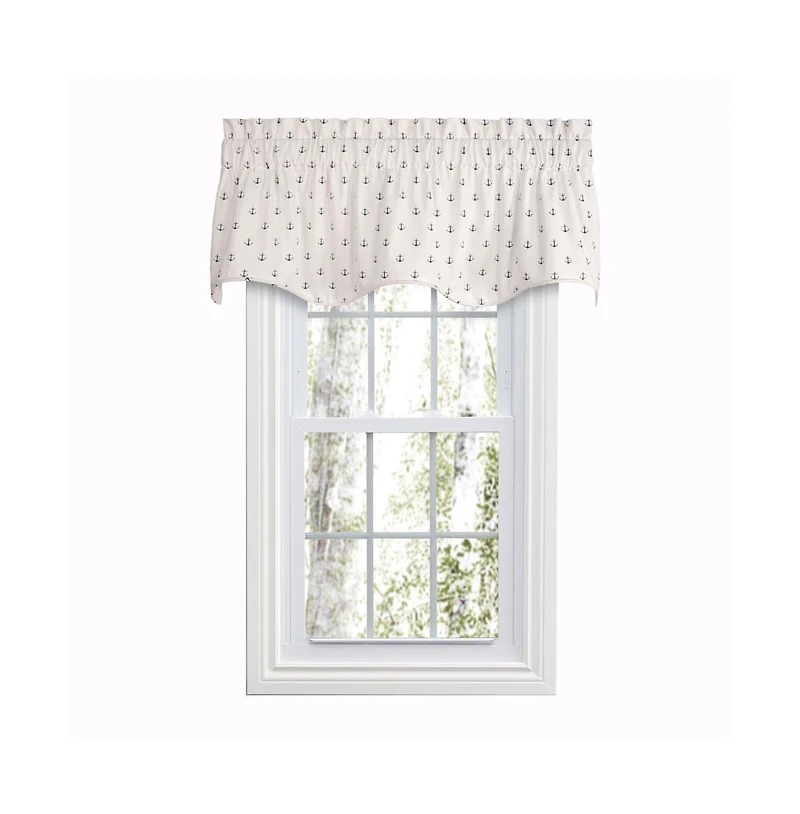 Ellis Curtain Voyage Lined Scallop 3" Rod Pocket Valances for Windows 50" x 17" Navy