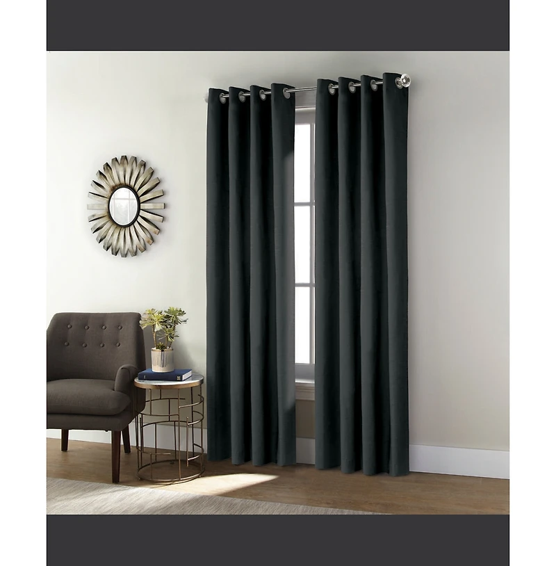 Thermaplus Commonwealth Shadow Grommet Dressing Window Curtain Panel - 52x95", Black