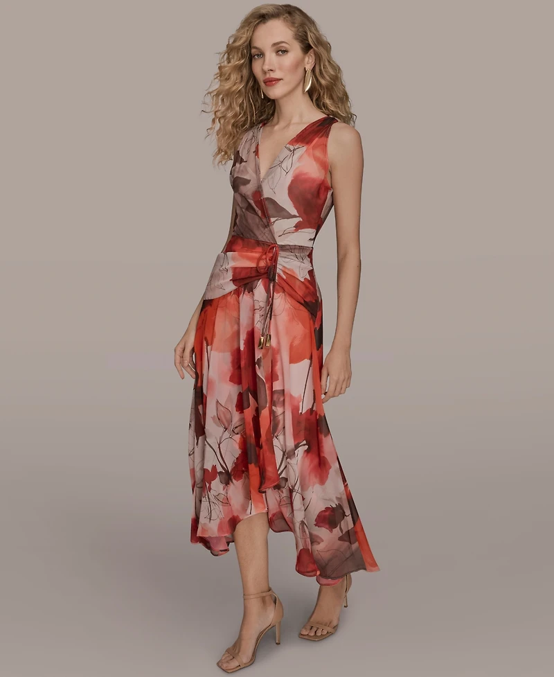 Donna Karan New York Women's Faux Wrap Floral A-Line Midi Dress