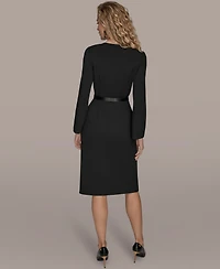 Donna Karan New York Women's Long-Sleeve Belted Midi Dress
