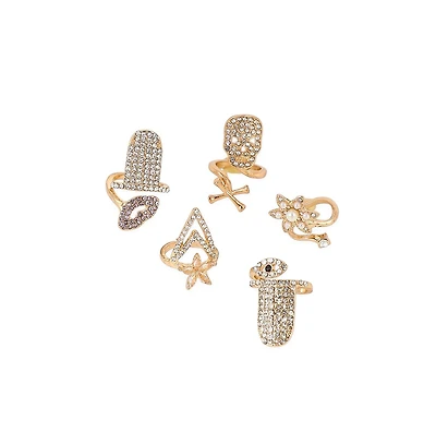 Sohi Women's The Bling-Bloom Nail Rings - California Gold Set Of 5