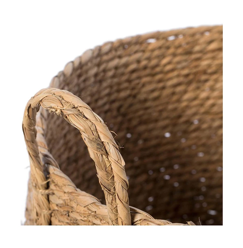 Wickerwise Decorative Round Wicker Woven Rope Storage Blanket Basket with Braided Handles