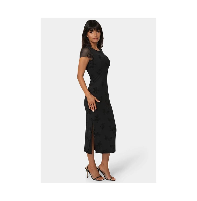Bebe Women's Flocking Mesh T-Shirt Maxi Dress