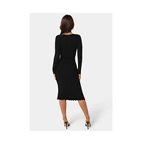 Bebe Womens Button Front V-Neck Sweater Midi Dress