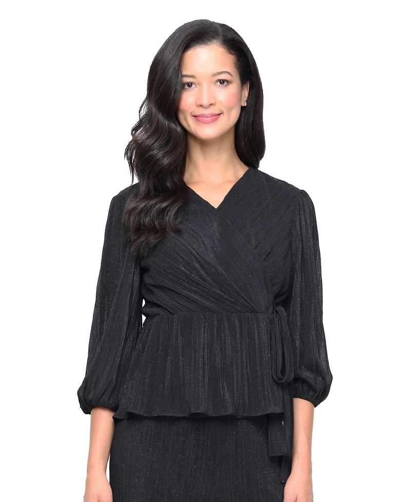 Alex Evenings Petite 3/4-Sleeve Micro-Pleated Top