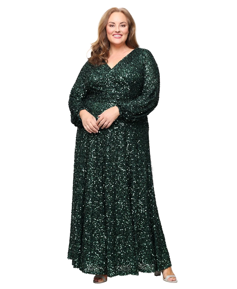 Alex Evenings Plus Sequin A-Line Long Dress