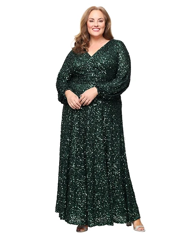 Alex Evenings Plus Sequin A-Line Long Dress