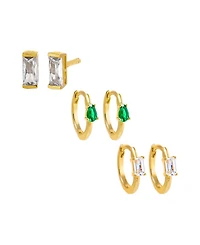 by Adina Eden A Touch Of Color Baguette Gold Plated Earring Combo Set