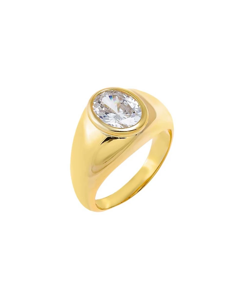 by Adina Eden Cubic Zirconia Gold Plated Oval Bezel Signet Ring