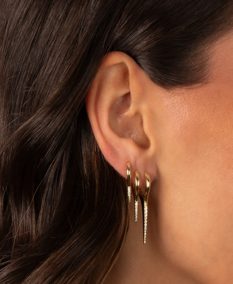 by Adina Eden Pave Elongated Spike Gold Plated Huggie Earring Combo Set