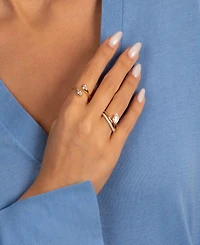 by Adina Eden Solid, Pave Cubic Zirconia Gold Plated Pear Bezel Wrap Ring