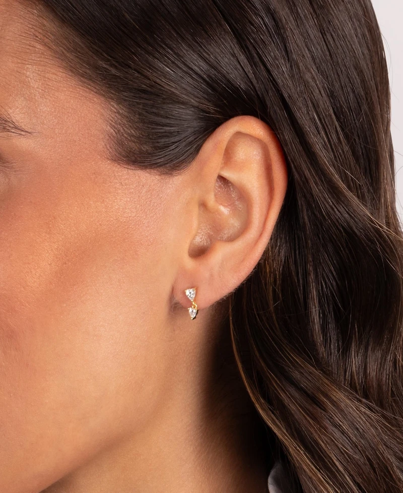 by Adina Eden Cubic Zirconia Gold Plated Double Heart Stud Earrings